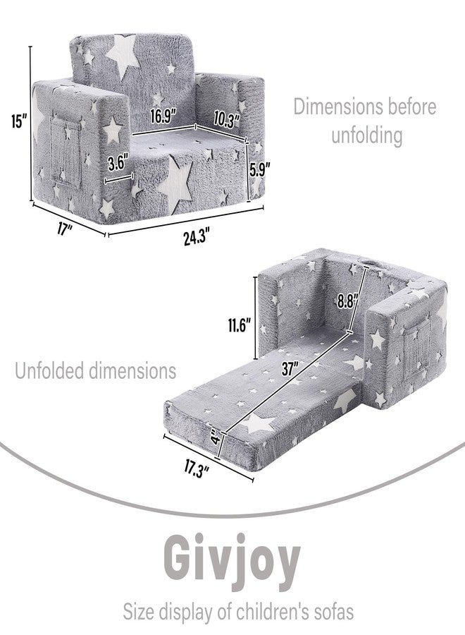 Givjoy Toddler Chair Plush Kids Couch, 2-in-1 Comfy Armchair Removable and Washable Cover Carrying Handle, Convertible Reading Chair Toddler Couch for Girls and Boys, Glow in The Dark Grey Star - Image 4